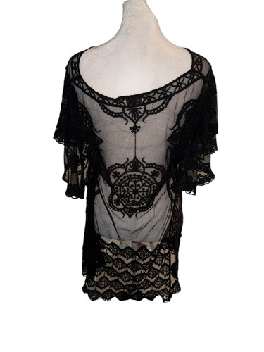 Aisha Damen Bohemian Spitze Bademode Netz Hippie Strand Cover Up schwarz - Bild 3 von 7