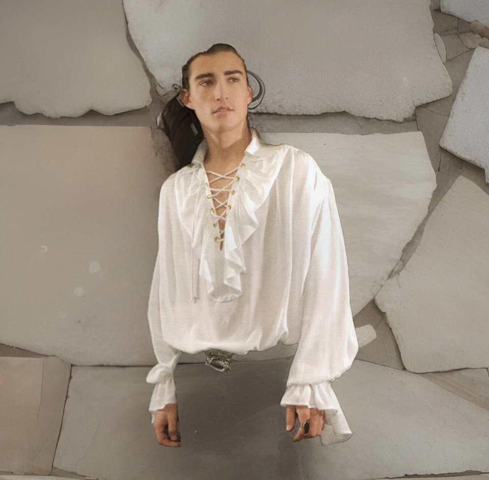 Camisa de hombre medieval renacentista pirata poeta campesino vestido S - 4XL Foto 4 de 4