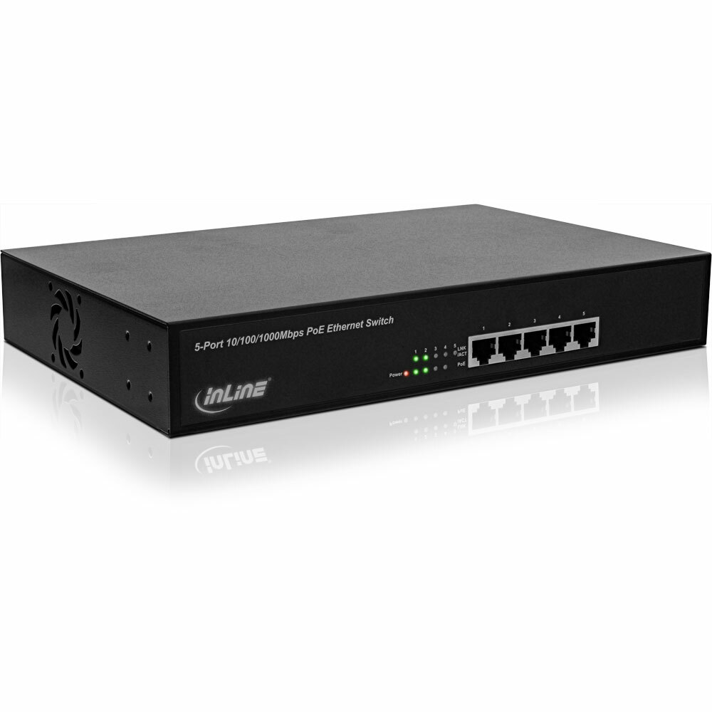 INL InLine® PoE+ Gigabit Network Switch 5 Porte (4x PoE+), 1GBit/s, 11" (staffe