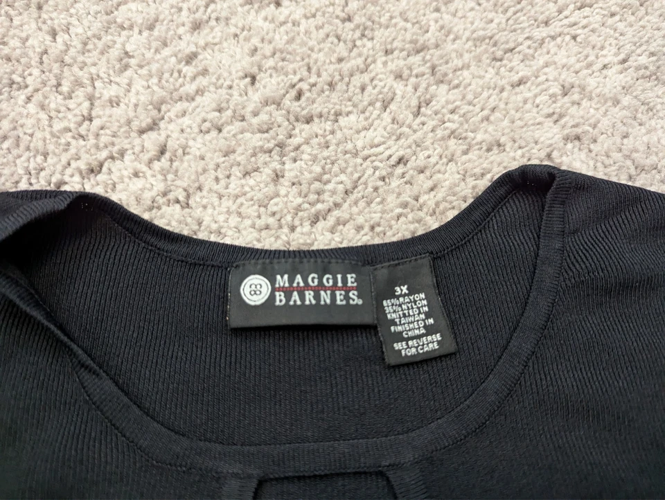 Blusa para mujer Maggie Barnes manga 3X 3/4 tejida cuello redondo negra Foto 2 de 4