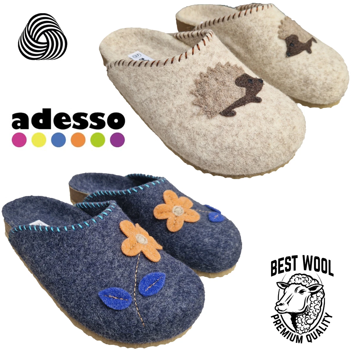 Adesso Ladies Wool Meave Slippers Clog Winter Warm Womens Comfort