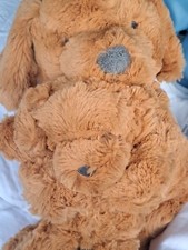 Cloud Island Mom and Baby Dog Plush Toy Rattle Set 15" Brown