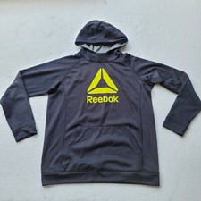 Reebok Boys Black Yellow Logo Hoodie Sweatshirt PlayWarm Kangaroo Pocket XL