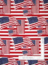 July 4 Patriotic American Flag Fabric By the Yard Cotton Red White Blue
