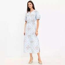 Tuilerie Balloon Sleeve Pocket Midi Dress:Cottage/Coastal/Modern/Mature/Chic