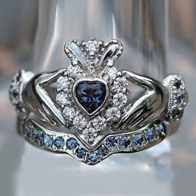 2.90TCW  Moissanite Heart Shape Wedding Bridal Ring Set 14KT White Gold Plated