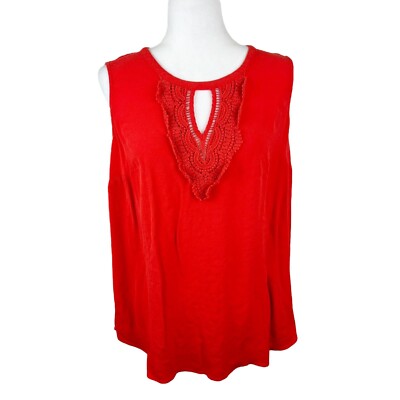 Daniel Rainn Tank Top Women 1X Orange Crochet Collar Keyhole Sleeveless Blouse