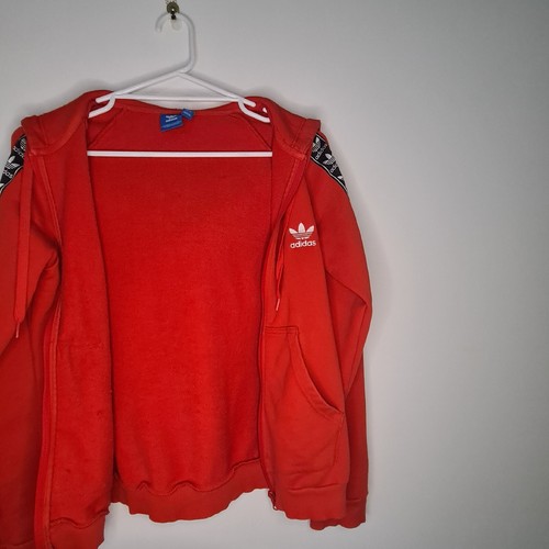 Adidas Kids Hoodie Orange 12 Long Sleeve Hood Full Zip Sleeve Logos Pouch Pocket - Picture 8 of 18