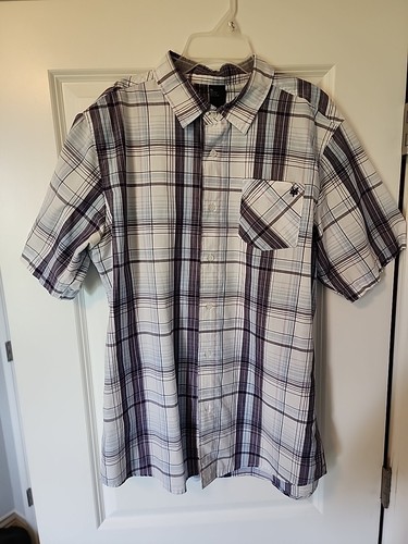 Vintage Zoo York Mens Short Sleeve Button Up XL - Purple, White, Light Blue