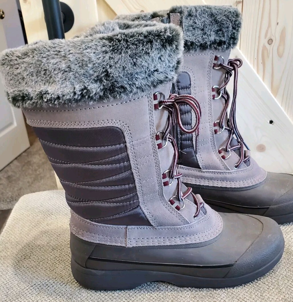 Lands End Women’s Winter Snow Boots Mid Calf Gray And Lavender sz 11B