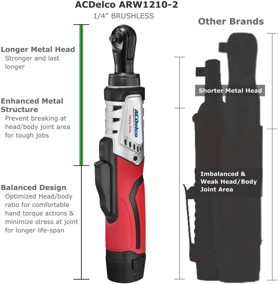 ACDelco G12 12V 1/4" Llave de trinquete inalámbrica sin escobillas, 45 ft-lbs, ARW1210-2P Foto 3 de 4