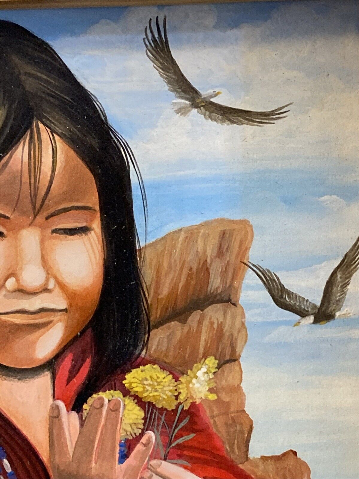 Vintage Original Native American Girl Oil Painting On Board Signed And ...