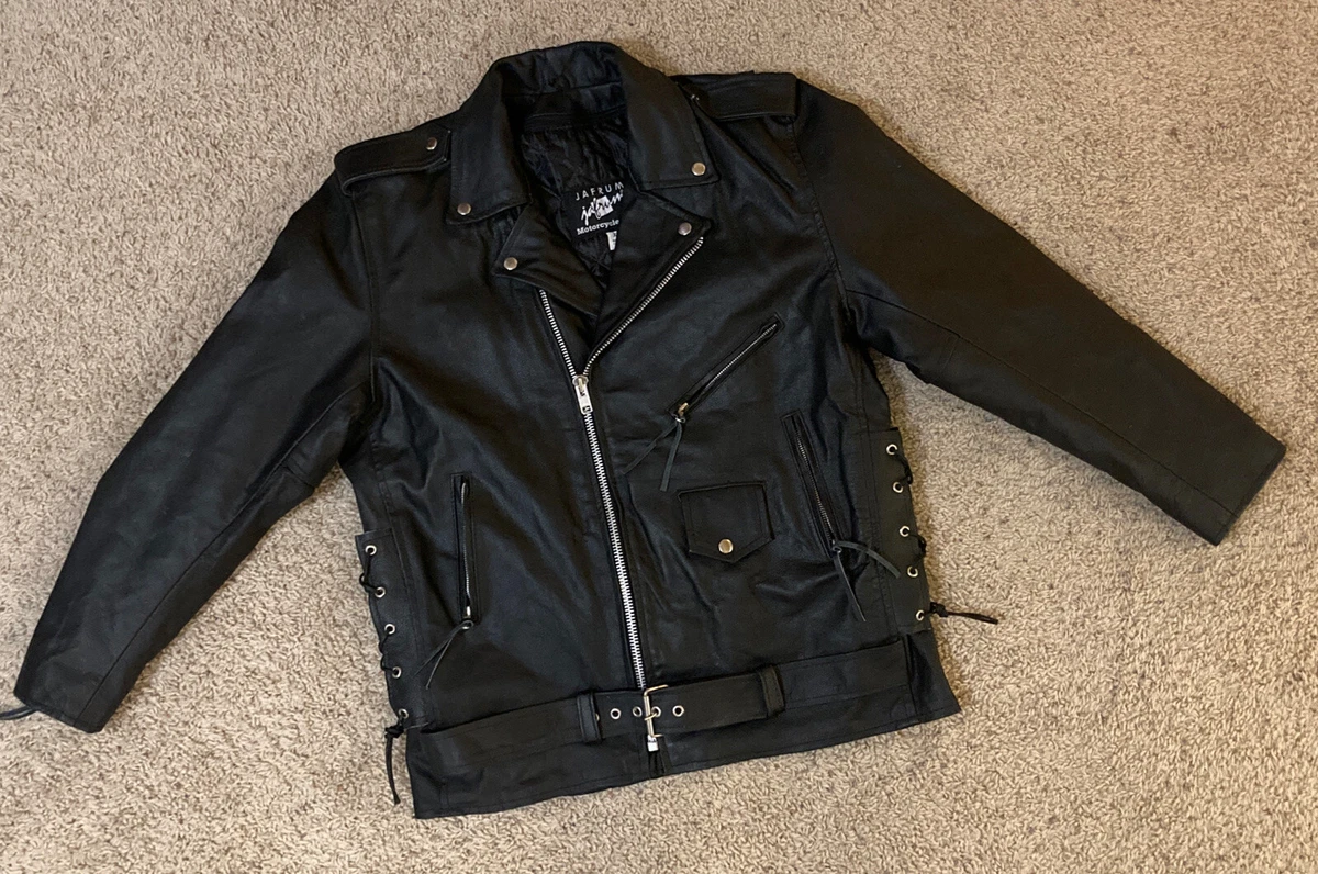 Mens Jafrum Leather Motorcycle Gear Black Jacket XL eBay