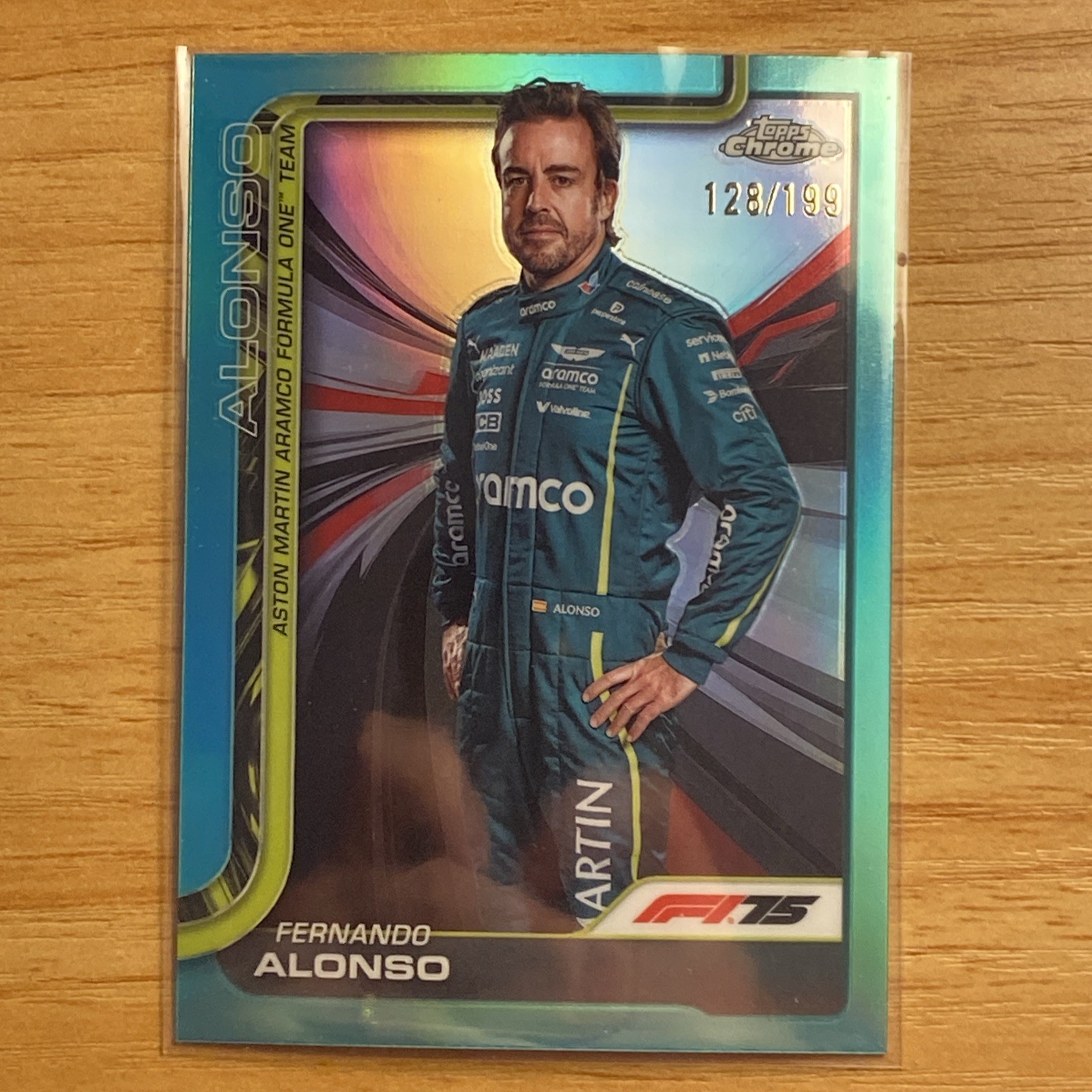 2025 Topps F1 Chrome Fernando Alonso #9 Aqua Rainbow Foil /199