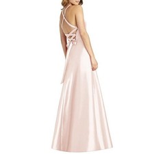 NWT Alfred Sung Lace-Up Back Satin Bridesmaid Gown in Blush Pink D763 12R