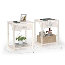 VASAGLE End Table with Charging Station, Set of 2, Small Side Tables for Livi...