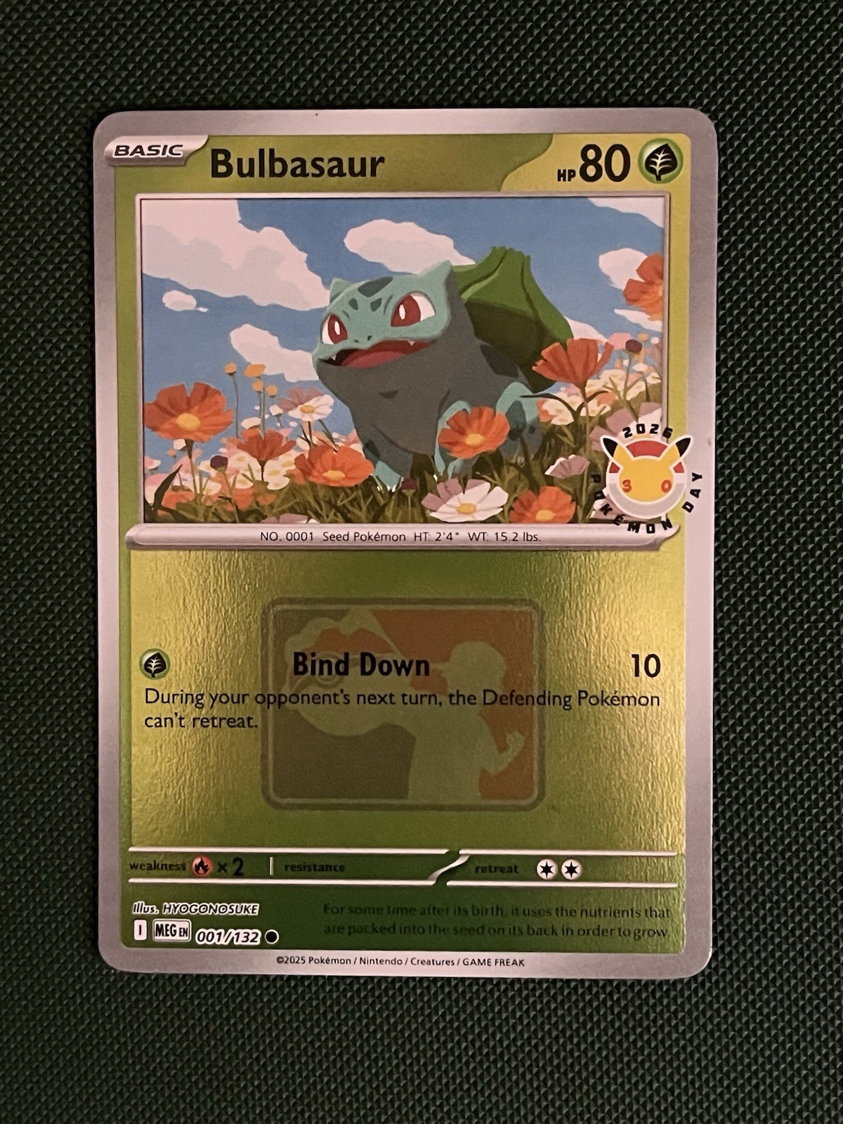 Pokemon TCG Bulbasaur 001/132 Pokemon Day 2026 Promo Reverse Holo. Pk001429