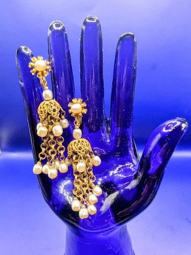 Vintage 1960's Signed Brass Miriam Haskell Baroque Chandelier Earrings