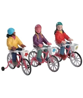 Lemax Christmas village figures Figurine child bike ride suit houses Set of 3