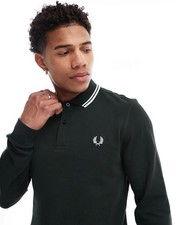 Image of Fred Perry Twin Tipped Long Sleeve Polo Shirt In Night Green BRAND NEW Size M