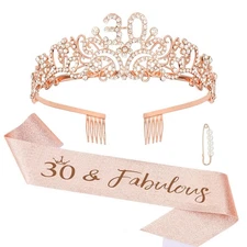 30th Birthday Decorations Glitter Tiara and Sash Kit for Women Party Supply