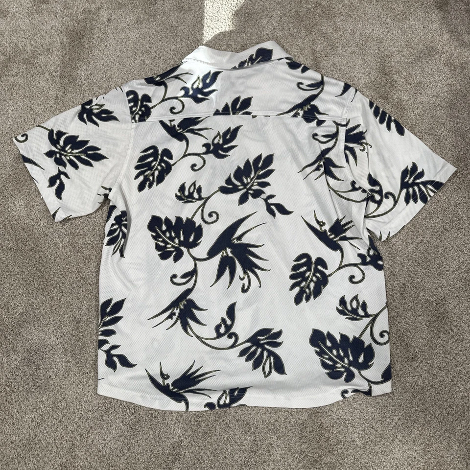 Camisa Billabong Spec 73 Hawaii Hojas de Palma Floral Manga Corta Talla XL Blanca y Azul  Foto 4 de 4