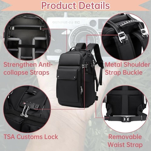 Mochila para cámara grande, impermeable bolsa para cámara sin espejo y DSLR, bloqueo TSA - Imagen 3 de 7