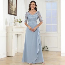 Ruffle Mother of The Bride Dress A-Line Lace Applique Wedding Guest Party Dress