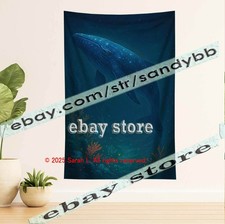 Deep Ocean Whale Wall Tapestry with Calm Underwater Atmosphere 39X59 in