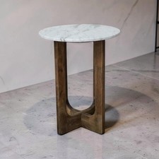 Marble top side table white small table wooden base
