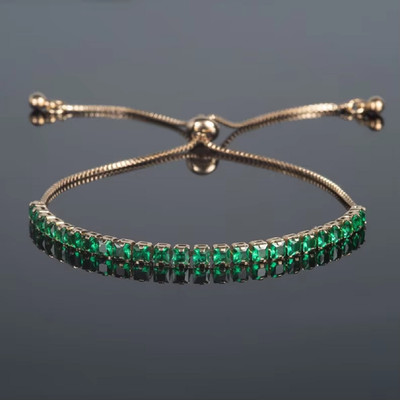 7Ct Princess Cut Lab Created Green Emerald Bolo Bracelet 14K Yellow Gold Plated