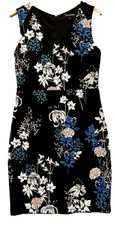 Banana Republic Womens Floral Pencil Dress Black Size 8 V-Neck Polyester Stretch