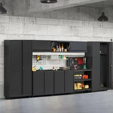 Metal Storage System, 8-Pcs Workshop Cabinet Set for Organizing Garage/Tools Box