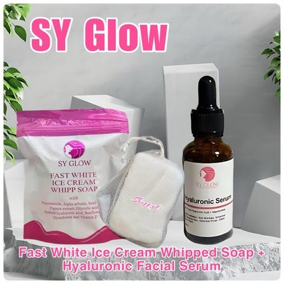 SY GLOW Fast White Ice Cream Whipp Soap + Hyaluronic Face Serum
