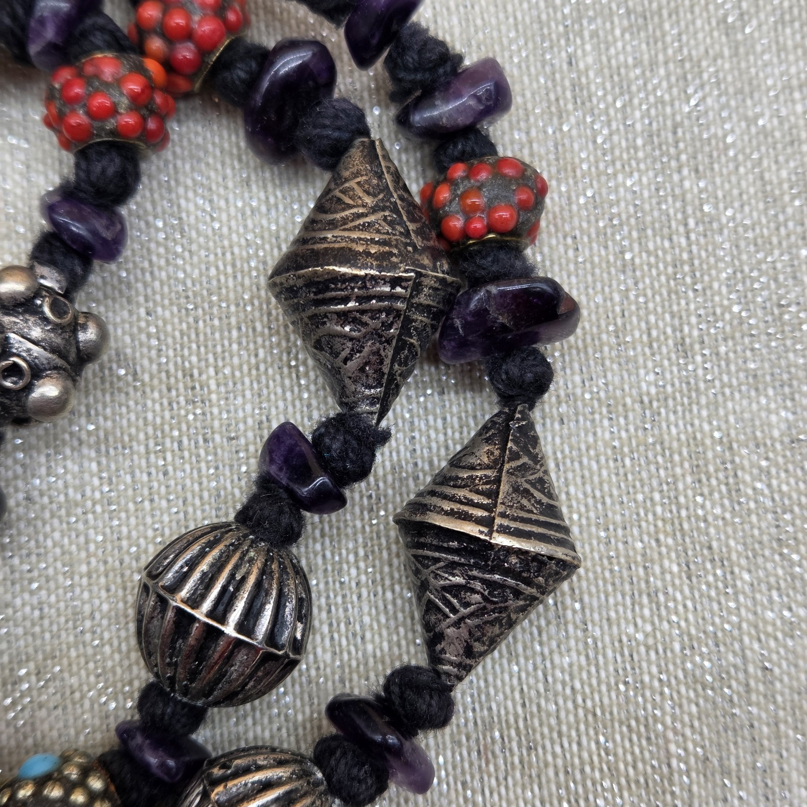 Vintage Multi Beaded Adjustable Length Silver/Tur… - image 7