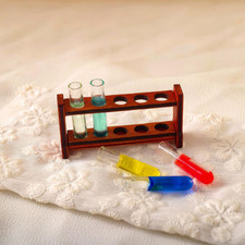 Miniature Test Tube Set: Colorful Glass Tubes & Wood Rack for Dollhouse Lab Deco