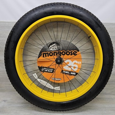 Mongoose 26x4.0 Fat Bike Front Wheel Yellow Rim Tire Nylon 26'' W/ Tube