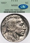 1937 5C PCGS MS66 CAC OGH Buffalo Nickel Old Green Holder Uncirculated