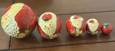 Russian Santa Nesting Dolls Vintage Hand Painted Round Wooden Balls 5 Spheres