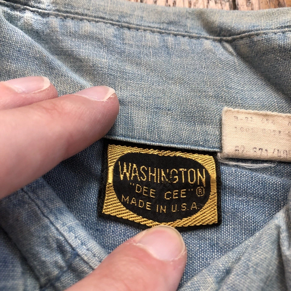 True Vintage Washington Dee Cee Denim Chambray Shirt Men Size 14.5 Blue 60s - Image 3 of 4