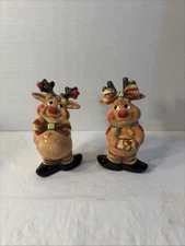 Clay Art Anthropomorphic Bashful Reindeer Salt&Pepper Shakers NIB O448