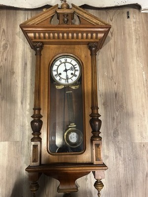 Antique 19th Century Solid Walnut Regulator Wall Clock With Key.