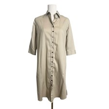 Song & Thorne Shirt Dress Womens Medium Beige Button Front Collared Work Office