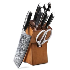 9x TURWHO Kitchen Knife Japan VG10 Damascus Steel Chef Slicing Knife Block Set