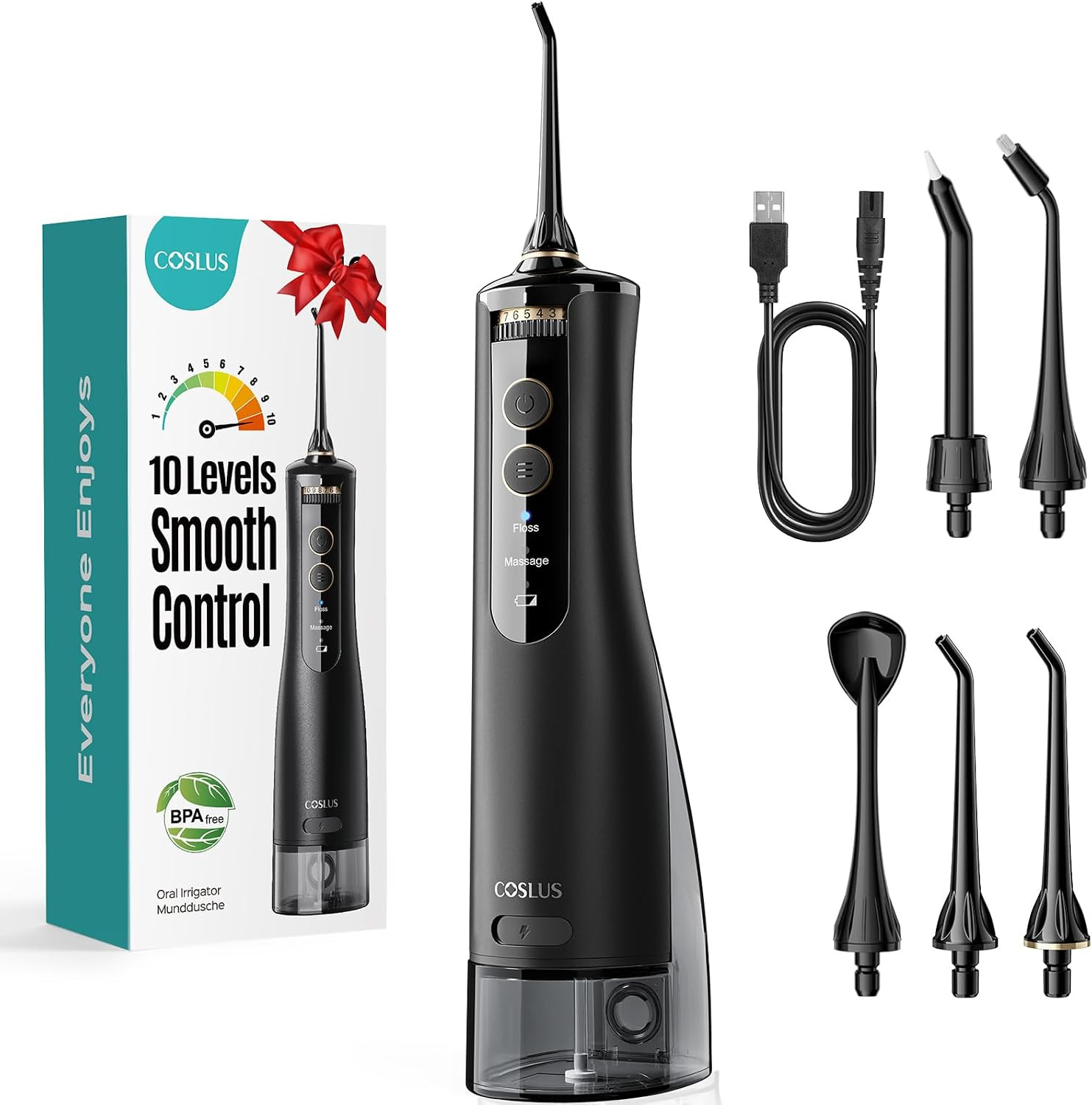 COSLUS E40 Water Flosser for Teeth Cordless: 2 Modes & 10 Levels Irrigador Denta