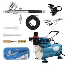 Dual-Action Airbrush Set with Compressor  Cleaning Kit