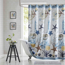 Extra Wide Fabric Shower Curtain 108 X 72 Inch, Coastal Nautical Lighthouse