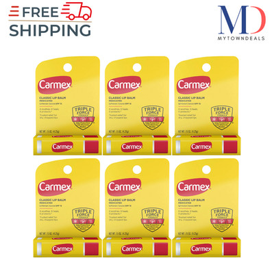 Carmex Original Classic Medicated Lip Balm Stick SPF 15, 0.15 oz - 6 Pack