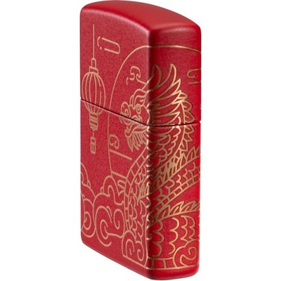Zippo Windproof Lighter Asian Dragon Design Red Matte Laser 360