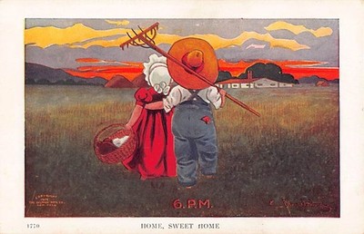 SUNBONNET GIRL, HOURS OF THE DAY, 6 PM, HOME SWEET HOME, Pub. ULLMAN #69 ~ 1910S